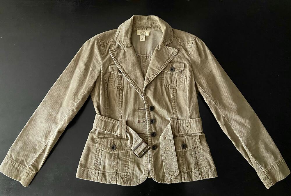 LOFT Army Green Corduroy Crop Jacket w/Belt sz 2P